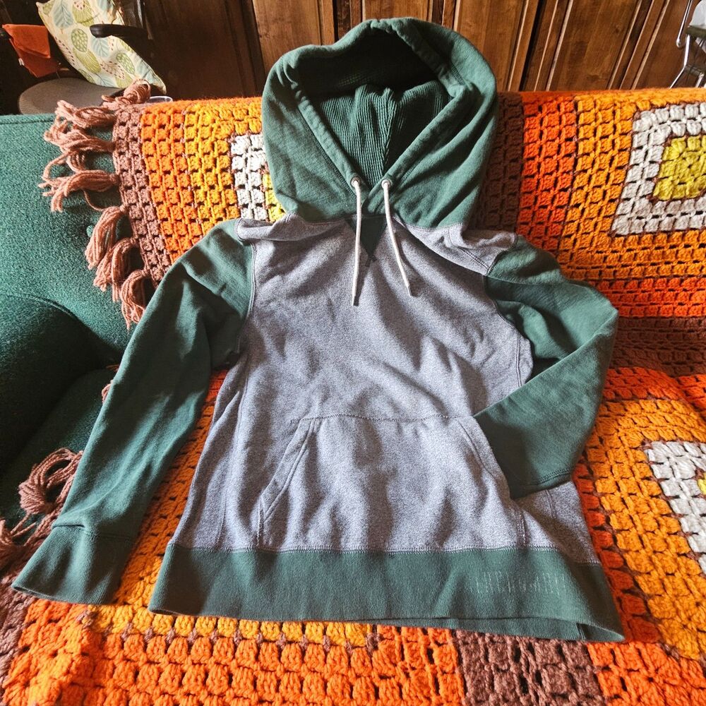 A&F Y2K Colorblock Waffle Knit Hoodie Grey & Green Men's Med Heavyweight
